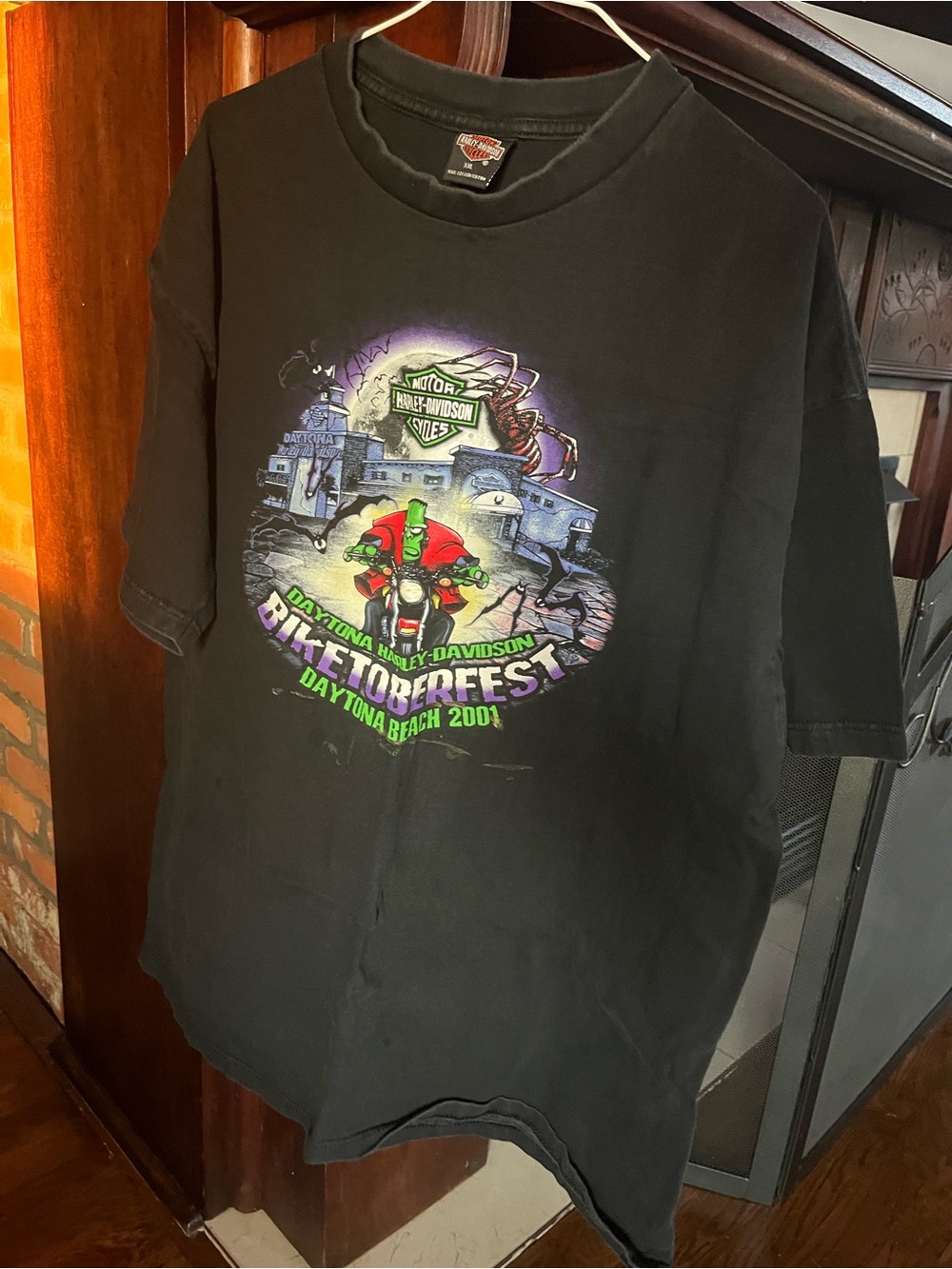 Harley-Davidson Vintage 2001 Black Tee Daytona Beach Biketoberfest Frankenstein